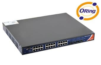 Industrial 28-port rack mount managed Gigabit PoE Ethernet switch with 24x10/100/1000Base-T(X) P.S.E. and 4x1000Base-X, SFP socket