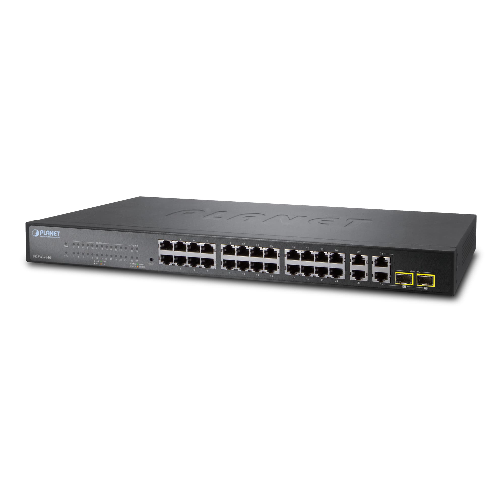 24-Port SNMP Yönetilebilir 10/100Base-TX + 4-Port 1000Base-T Gigabit + 2-Port MiniGBIC (SFP) Anahtar