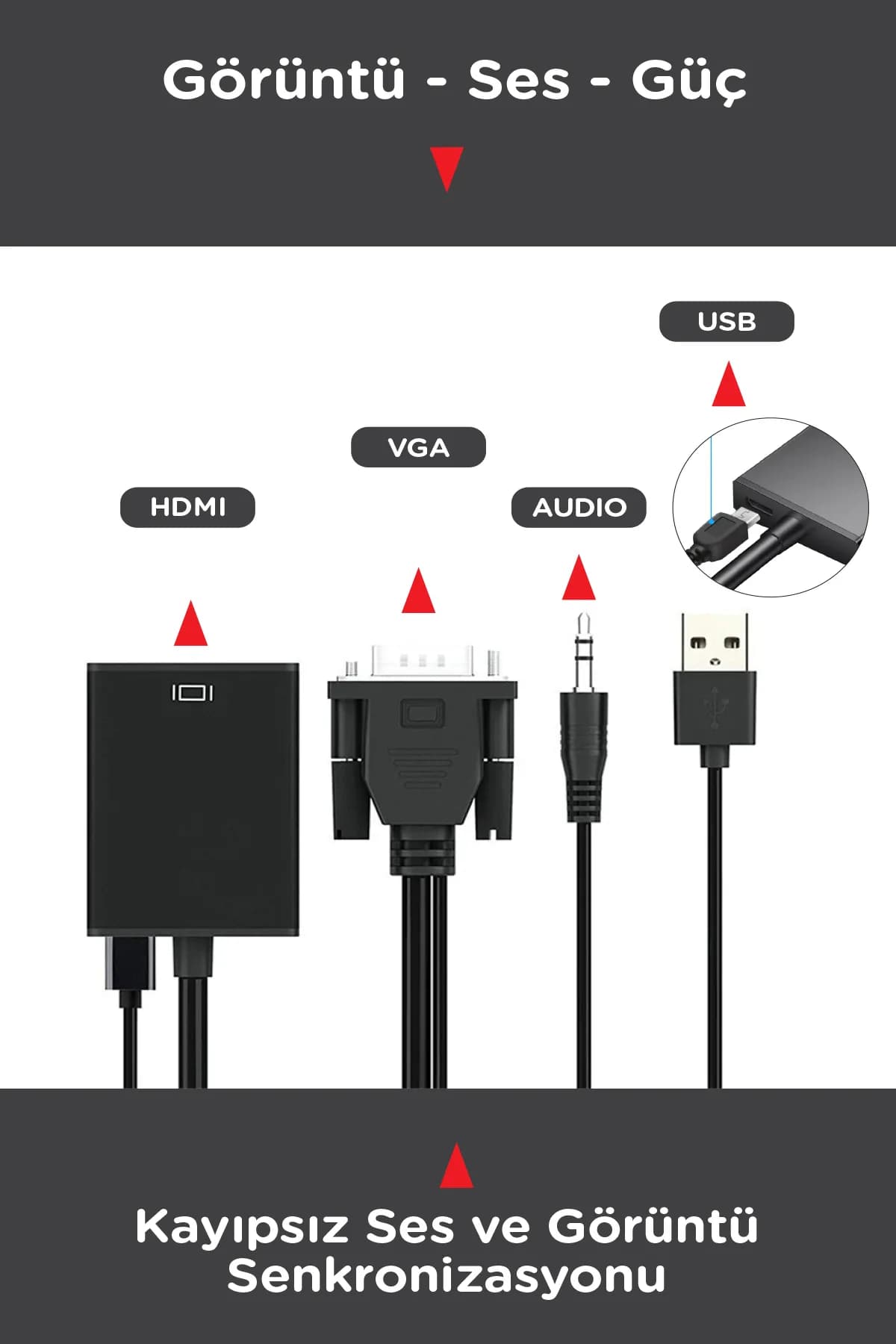 VGA+USB to HDMI Converter Cable with Audio 4