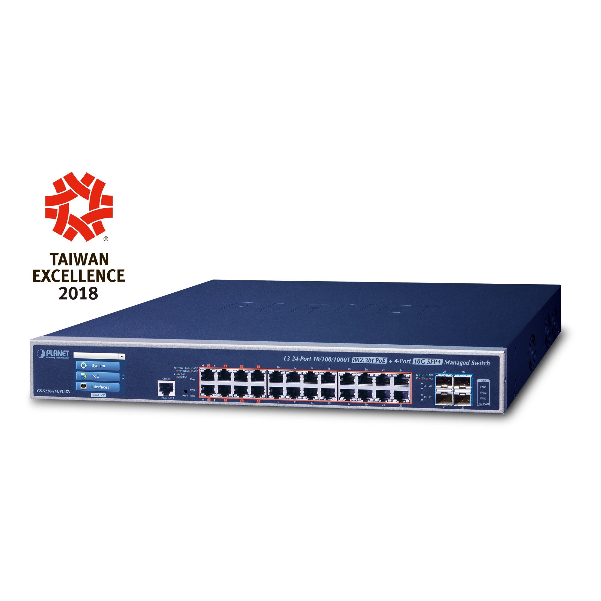 L2+ 24-Portlu 10/100/1000T Ultra PoE + 4-Port 10G SFP+ LCD Dokunmatik Ekranlı Yönetilen Switch